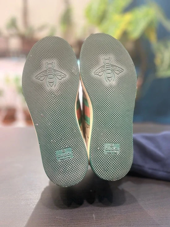 Gucci Beige, Green & Gold GG Canvas Sneakers - Picture 7 of 11